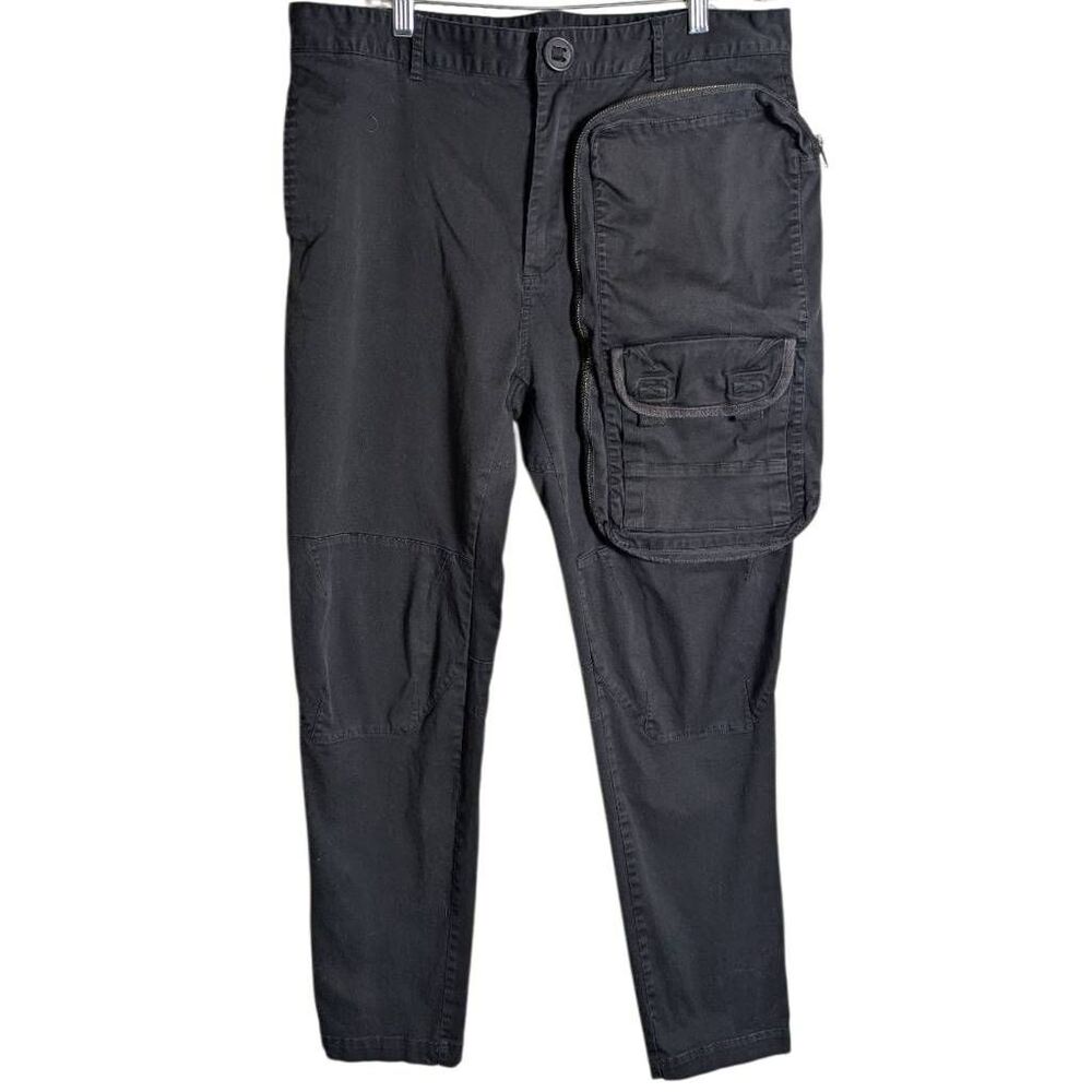 Embellish Black cotton cargo thigh zippered pockets casual pants mens 36